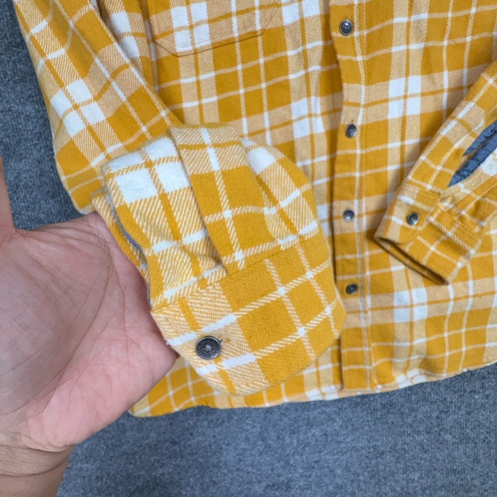 True Religion Plaid Flannel Shirt Men's XL Yellow Button Up Long Sleeve - Picture 4 of 14
